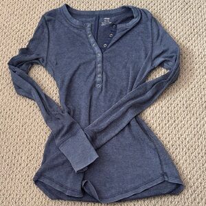 Aerie Navy Long Sleeve Henley Top